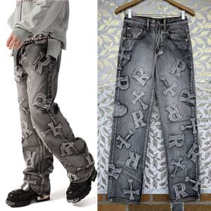 Racer Worldwide Distressed Patchwork Jeans Goth Grunge Y2K Streetwear 26